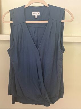 Veronica M Sleeveless Wrap-Front Tank — Slate Blue